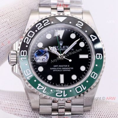 Left-Hand Rolex Watch - GMT Master II 'Sprite' with Green and Black Bezel Watch Super Clone 3186 Movement